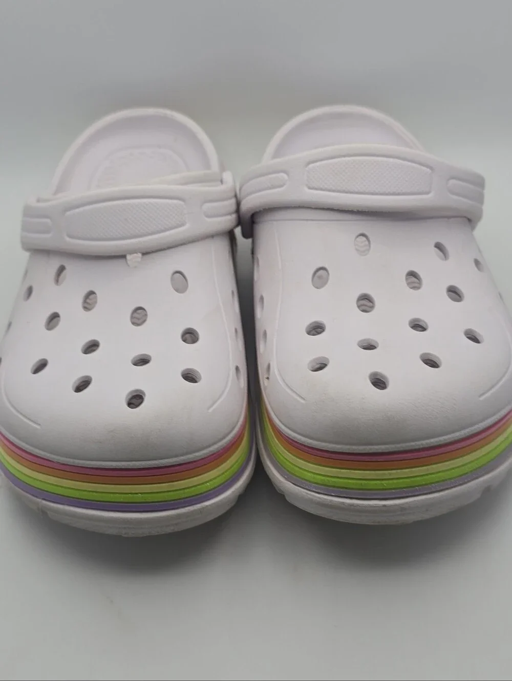 CROCS Kids White Clog with Rainbow Stripe Midsole